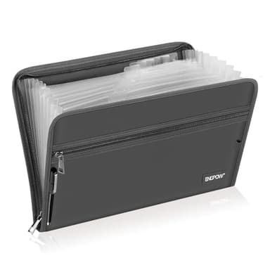 ENGPOW Accordion File Organizer,Fireproof 13 Pockets Expanding File Folder,Document Organizer Folder with Zipper＆Labels,Portable Home Travel Safe Storage for Letter A4 Files and More,Gray - Image 1