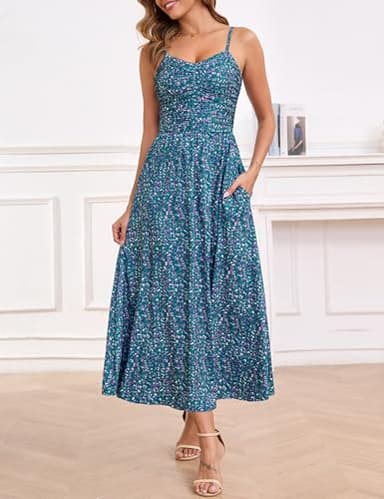 Annebouti Summer Spring Long Maxi Beach Dresses for Women 2025 Fashion Vacation Resort Wear Casual Cute Flowy Cruise Travel Holiday Boho Sexy Floral Hawaiian Sundress with Pockets Purple Green L - Image 4