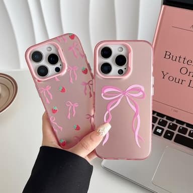 ZTOFERA for iPhone 15 Pro Max Case,Cute Pink Ribbon Bow Tie Planet Star Floral Aesthetic Phone Case,Trendy Slim Hard IMD Shockproof Protective Bumper Phone Cover for Women Girls,Cherry - Image 9