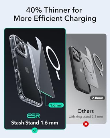 ESR for iPhone 16 Pro Max Case, Compatible with MagSafe, Military-Grade Protective Case, Built-in Stash Stand Phone Case, Scratch-Resistant Back Cover, Classic Series, Clear - Image 6