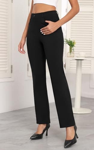 Agenlulu High Waisted Dress Pants for Women Tall Straight Leg Pull On Black Work Slacks 31.5" - Image 2