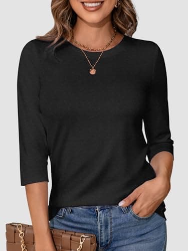 ATHMILE Womens 3/4 Sleeve T-Shirts Summer Tops Fall Fashion Blouses Beach Vacation Clothes Spring Tunic 2025 Trendy Black - Image 2