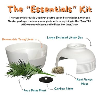Good Pet Stuff Hidden Cat Litter Box Enclosure with Artificial Plant, Decorative Round Planter, Removable Tray, Charcoal Filter Odor Control, Easy-to-Clean, Made in USA, Essentials Kit, White - Image 6