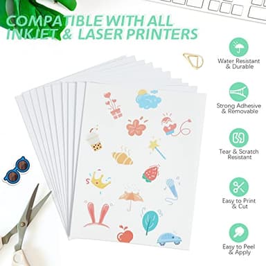 HTVRONT Printable Vinyl Sticker Paper - 8.5"x11" Matte Printable Vinyl for Inkjet Printer - 25Pcs Dries Quickly and Holds Ink Beautifully - Image 4