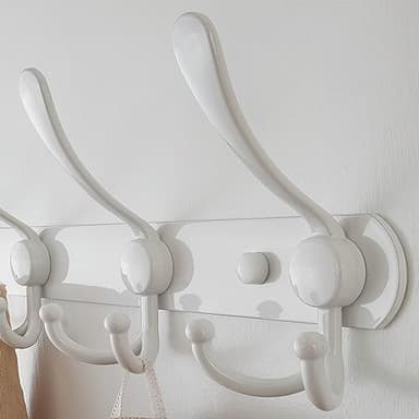 Dseap Wall Mounted Coat Rack - 5 Tri Hooks, Heavy Duty, Stainless Steel, Metal Coat Hook Rail for Coat Hat Towel Purse Robes Mudroom Bathroom Entryway (White, 2 Packs) - Image 3