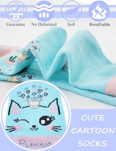 Anlisim Girls Socks Cute Animal Pattern Cartoon Novelty Fashion Soft Cotton Socks 6 pack (Big Eyed Cat, 5-8 Years) - Image 2