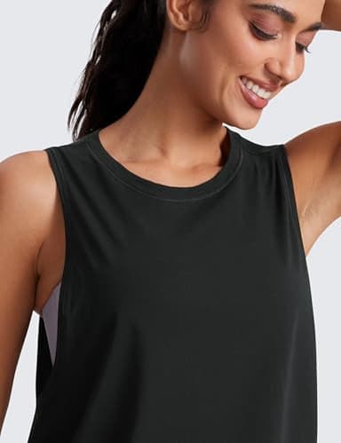 CRZ YOGA Pima Cotton Cropped Workout Tank Tops for Women - Sleeveless Sports Athletic Yoga Running Gym Crop Shirts Black Medium - Image 5