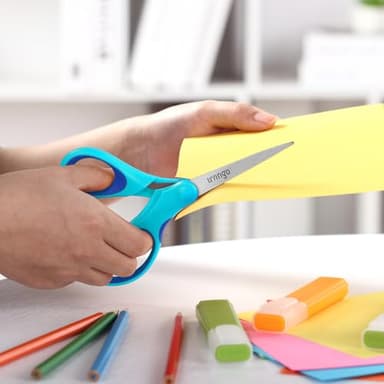 LIVINGO Student Scissors for School: 7 Inch 3 Pack Sharp Pointed Tip Teacher Scissors for Kids Middle High School College Classroom Craft, Comfortable Grip, Right Left Handed, Blue, Green, Yellow - Image 4