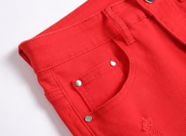 GHYYHG Men's Ripped Patch Elastic Jeans Fashion Slim Fit Regular Denim Pants(40,23831 Red White) - Image 6