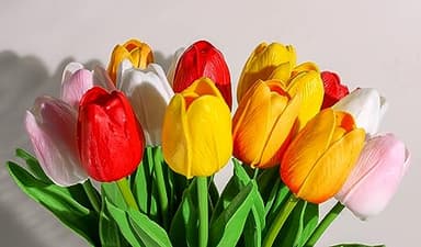 SITUMEIZI Fake Flowers Tulips Artificial Silk Flower 15pcs Real Touch 14" for Spring Easter Home Kitchen Wedding Bouquet Bulk Mother's Gift Day Decorations(Assorted Colors,5) - Image 7