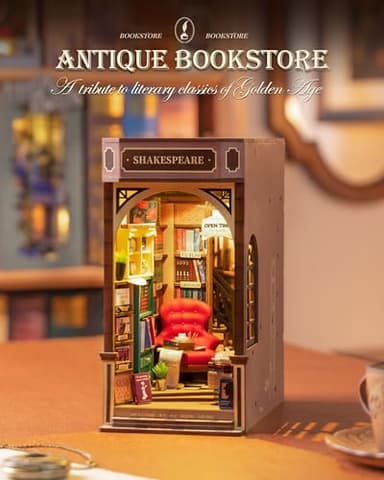 Rolife DIY Book Nook Kit 3D Wooden Puzzles for Adults 8.6" Bookstore Miniature House Kit Booknook Bookshelf Insert Decor with LED Lights Craft Kits Family Project Gifts for Girls Boys - Image 2
