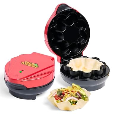 Nostalgia Taco Tuesday Tortilla Bowl Maker For Baked Taco Bowls, Tostadas, Salads, Dips, Appetizers, and Desserts, 8 to 10 Inch Tortillas, Red - Image 1