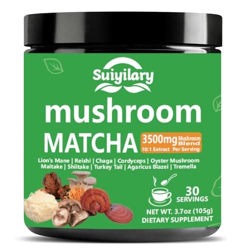 10 Mushroom Matcha Powder with Lion's Mane, Reishi, Mushroom Polysaccharides & More, 3500mg(10:1) Extract, Japanese Ceremonial Matcha for Focus, Energy, Immunity Boost, Memory - 30 Serving - Image 1
