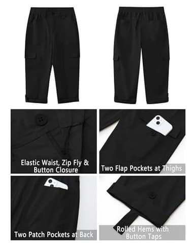 GRAPENT Pants for Women Womens Cargo Pants with Pockets Women Summer Clothes Short Pants for Women Lounge Pants Elastic Waist Women's Capris and Cropped Pants Color Black Large Size 12 Size 14 - Image 7