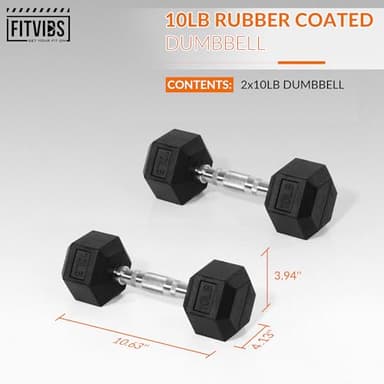 Fitvids Hex Dumbbells Rubber Coated Hand Weights Pairs for Exercises and Fitness, 10 LB Pair - Image 2