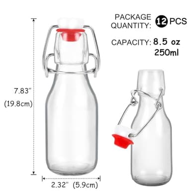 ZEBEIYU 12 Pack 8.5 oz swing top glass bottles,flip top glass bottle with airtight lid for home brewing,kombucha,kefir,vanilla extract,beer,oil,vinegar,homemade juices,soda,beverages,2nd fermentation - Image 2