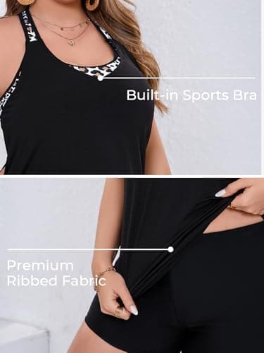 Summer Mae Plus Size Tankini Swimsuits for Women Two Piece Athletic Bathing Suit with Sports Bra Tummy Control Swimwear Leopard Print 24 Plus - Image 5