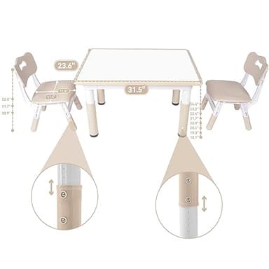 DOREROOM Kids Table and 2 Chairs Set, Height-Adjustable Toddler Table and Chair Set with Graffiti Desktop, 31.5''L x 23.6''W Children Activity Table for Daycare, Classroom, Home - Image 3