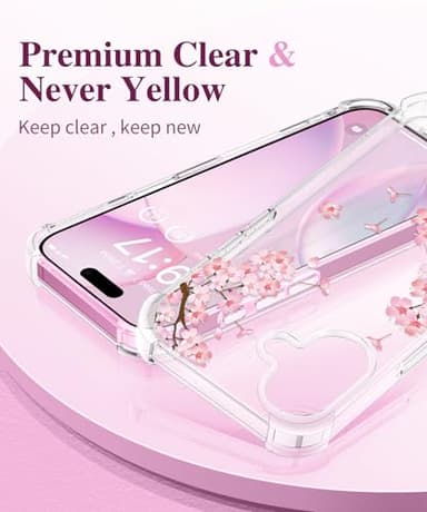GVIEWIN for iPhone 16 Case, with Screen Protector & Camera Lens Protector, Floral Shockproof Protective Bumper Slim Soft Clear Phone Cover for Women 2024 6.1" (Sakura/Pink) - Image 3