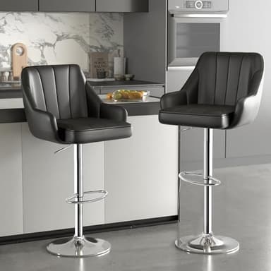 VECELO Barstools Set of 4, Counter Height Bar Stools Adjustable Stools with Back and Arm, Kitchen Island Stools Swivel Bar Chairs for Pub Dinning Room, Black - Image 6