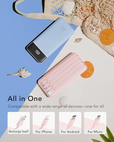 charmast 20000mAh Portable Charger with Built in Cables, 22.5W Travel Power Bank Fast Charging, USB C Cell Phone Battery Pack for iPhone 16/15/14/13/12/11 Series, iPad, Samsung, Android, Tablet - Image 2