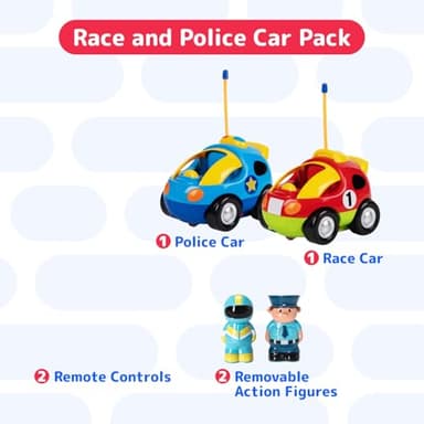 PREXTEX Cartoon Remote Control Car - 2-Pack Police and Race Car Toddler Toys - RC Cars for Kids with Different Frequencies - Easy Remote Control Toy and Thoughtful Gifts for Boys and Girls - Image 4