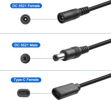 Traovien DC 5.5mm x 2.1mm to USB C Power Cable,5V 3A DC 5521 Male to USB Type-C Female Power Jack Extension Charge Cord for Phones Table- 22cm(2Pcs) (5521M /TypeC F) - Image 6