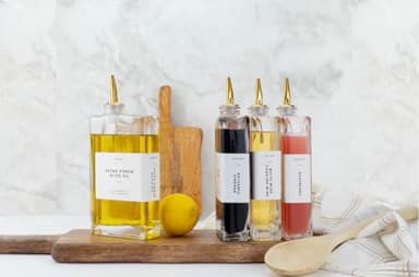 Molimoli Olive Oil Dispenser Bottle for Kitchen, Automatic Pourer, Glass Thin Bottle Dispenser for Kitchen, Olive Oil Cruet, | Set of 2 - Gold - Image 7