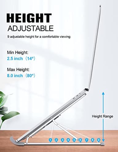 RIWUCT Laptop Stand for Desk, 9 Angles Adjustable Ergonomic Computer Stand with Detachable Phone Holder, Aluminum Cooling Portable Laptop Riser Holder Compatible with MacBook Pro Air Up to 15.6'' - Image 2