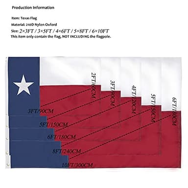 Homissor Texas Flag 5x8 Feet - Embroidered Star Sewn Stripes Outdoor Heavy Duty 210D Oxford Nylon Flags Vivid Color - Canvas Header Brass Grommets and 4 Stitch Hemming USA Flag - Image 2