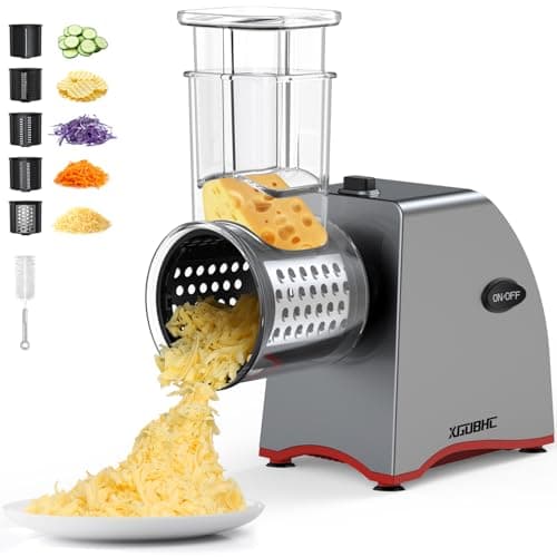 Electric Cheese Grater, Upgraded Salad Maker with 5 Replaceable Stainless Blades, 250W Electric Cheese Shredder, One-Touch Control Vegetable Cutter Kitchen Slicer for Cheeses, Fruits, Nuts - Image 1