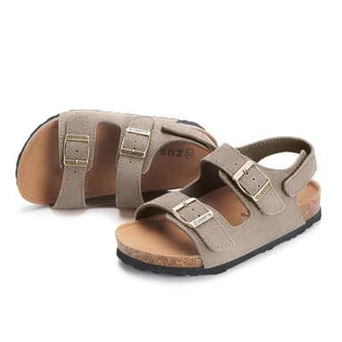 ZUSERIS Kids Cork Footbed Sandals Toddler Slippers Open Toe Cute Summer Slip-on Slides Sandals with Adjustable Buckle for Boys Girls,Khaki,7 Toddler=Label 24 - Image 1