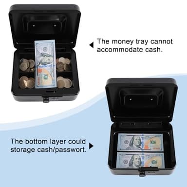 KYODOLED Cash Box with Combination Lock Safe Metal Money Box with Money Tray for Security Lock Box 7.87"x 6.30"x 3.35" Black - Image 2