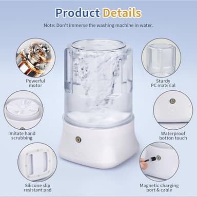 Anbanglin Mini Portable Washing Machine - USB Rechargeable 1L Small Washer with 2 Modes Deep Cleaning for Underwear, Socks & Baby Clothes, Compact Travel Laundry for Apartment, Dorm, Camping, White - Image 5