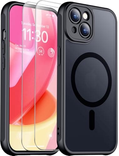 SPIDERCASE Only for iPhone 15 Case, Magnetic with [2 Tempered Glass Screen Protector] [Full Camera Protection] Anti-Scratched Slim Phone Case for iPhone 15 6.1”, Black - Image 1