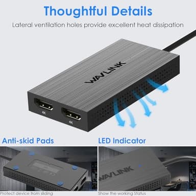 WAVLINK USB 3.0 or USB C to Dual HDMI Splitter Extended Display for Dual Monitor, Displaylink Adapter Dual HDMI 4K 60Hz for Apple Mac M1/M2/M3 or Windows 10/11, USB A/C to HDMI 4K Output - Image 6