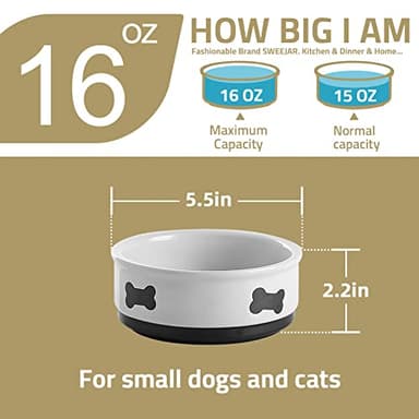 Sweejar Ceramic Dog Bowls with Bone Pattern, Dog Food Dish for Small Dogs, Porcelain Pet Bowl for Water 16 Fl Oz (New Turquoise) - Image 4