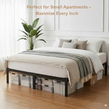 Queen Size Bed Frame - Metal Platform Bed Frames Mattress Foundation with Steel Slat Support, No Box Spring Needed, Storage Space Under Base, Easy Assembly, Black - Image 3