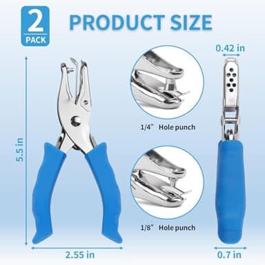 Single Hole Punch, 2 Pcs Hand Hole Puncher with Soft Grip Handle, 1/4" and 1/8" Small Hole Paper Punch for Crafts, Scrapbooks, 6 Sheets Capacity, Tags, Tickets - Blue - Image 2