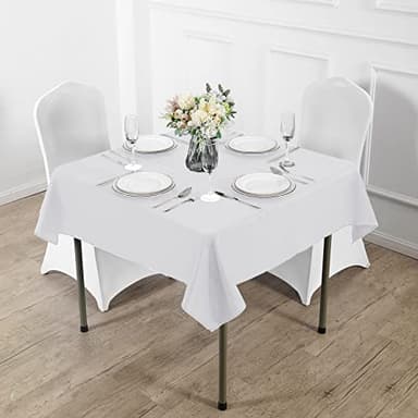 Fokitut 2 Pack Waterproof Square Tablecloth, 90x90 Inch, Stain Resistant and Wrinkle Polyester Table Cloth, Fabric Table Cover for Kitchen Dining, Wedding, Party, Holiday Dinner-White - Image 5