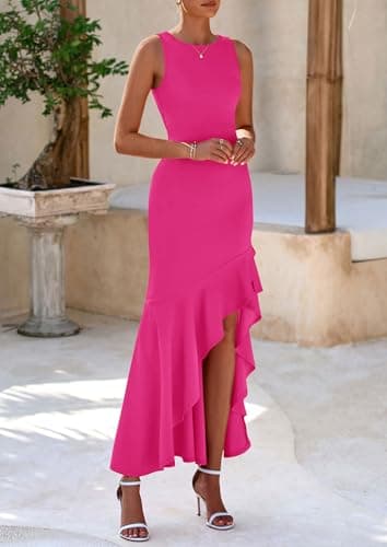 PRETTYGARDEN Wedding Guest Dresses for Women 2025 Summer Formal Gala Maxi Dress Ruffle Mermaid Cocktail Long Dresses(Rose Red,Large) - Image 7