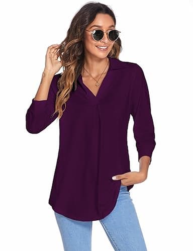 Newchoice Womens V Neck 3/4 Sleeve Shirts Business Casual Tops Ladies Stylish Work Blouses Dressy Loose Fit Tunic Tops (Dark Purple, XL) - Image 7