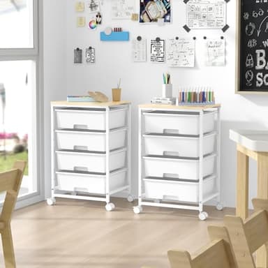 SYKIARIOL Utility Cart with 4 Drawers, Multipurpose Rolling Storage Cart with 4 Drawers and 2 Lockable Wheels, 4-Tier Rolling Storage Cart Organizer for Home Office Dorm, Bright White - Image 6