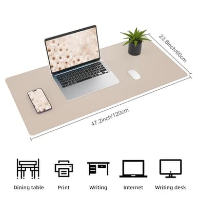 AFIING Leather Desk pad Protector, Large Non-Slip Office Desk Mat with Natural Cork & PU Leather, Waterproof Writing Mouse Pad for Office and Home (47in*23in, Beige) - Image 3