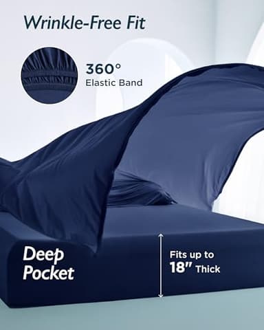 Breescape Cooling Sheet Set Twin XL Size - BlendTek™ Dry & Cool Technology for Hot Sleepers and Night Sweats, Q-Max>0.46 Tech, Deep Pocket Up to 18", 360° Elastic Band, Twilight Blue - Image 9