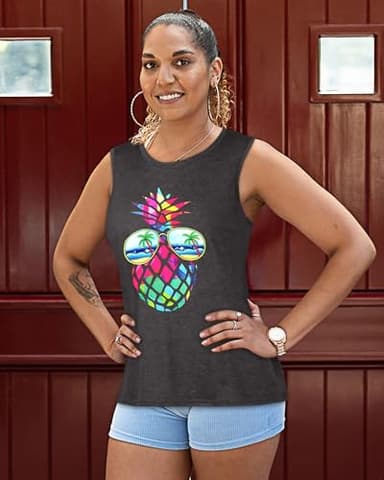rosemia Tank Tops for Women Summer Graphic Pineapple Tshirts Sleeveless Casual Ladies Tunic Blouse(Pineapple Dark Grey, 5XL1) - Image 6
