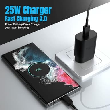 Galaxy S25 S24 USB C Charging Block 25W PD Super Fast Charger Type C Wall Plug Adapter Quick Charge for Samsung Galaxy S25/S24/S23/S22/S21/S20/Z Fold 3/4/5/Note20/iPhone 17/16/15/14/(Black 2Pack) - Image 7