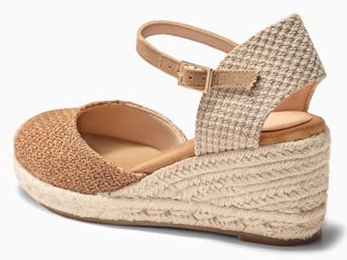 Coutgo Womens Platform Wedge Sandals Espadrilles Raffia Closed Toe Heels Ankle Buckle Strap Summer Beach Shoes, Brown, size 10 - Image 5