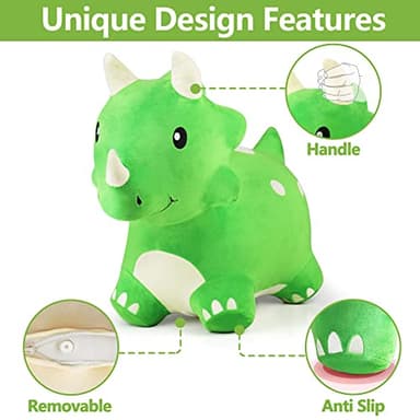 iPlay, iLearn Bouncy Pals Dinosaur Hopper Toy 2 Year Old Boy, Toddler Plush Bounce Animals, Ride on Bouncing Triceratops for Kids, Outdoor Hopping Horse Bouncer, Cool Birthday Gifts 3 4 5 6 Yr Girls - Image 3