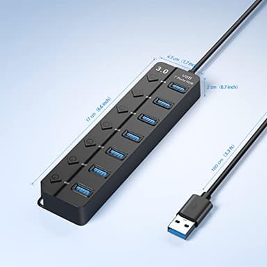 ONFINIO USB Hub 3.0, 7-Port USB Hub Splitter with Individual On/Off Switches and Lights, 3.2ft/1m Long Cable Compatible with MacBook, Laptop, Surface Pro, PS4, PC, Flash Drive, Mobile HDD - Image 7